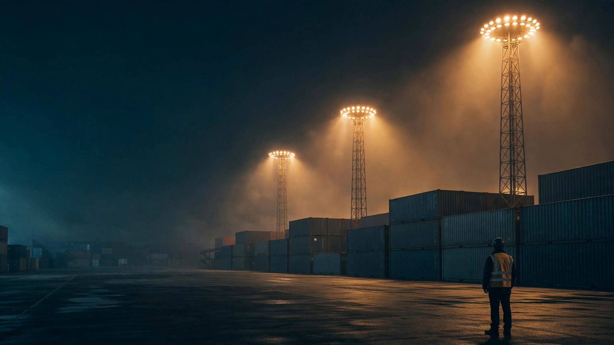 High-mast lighting at a container port