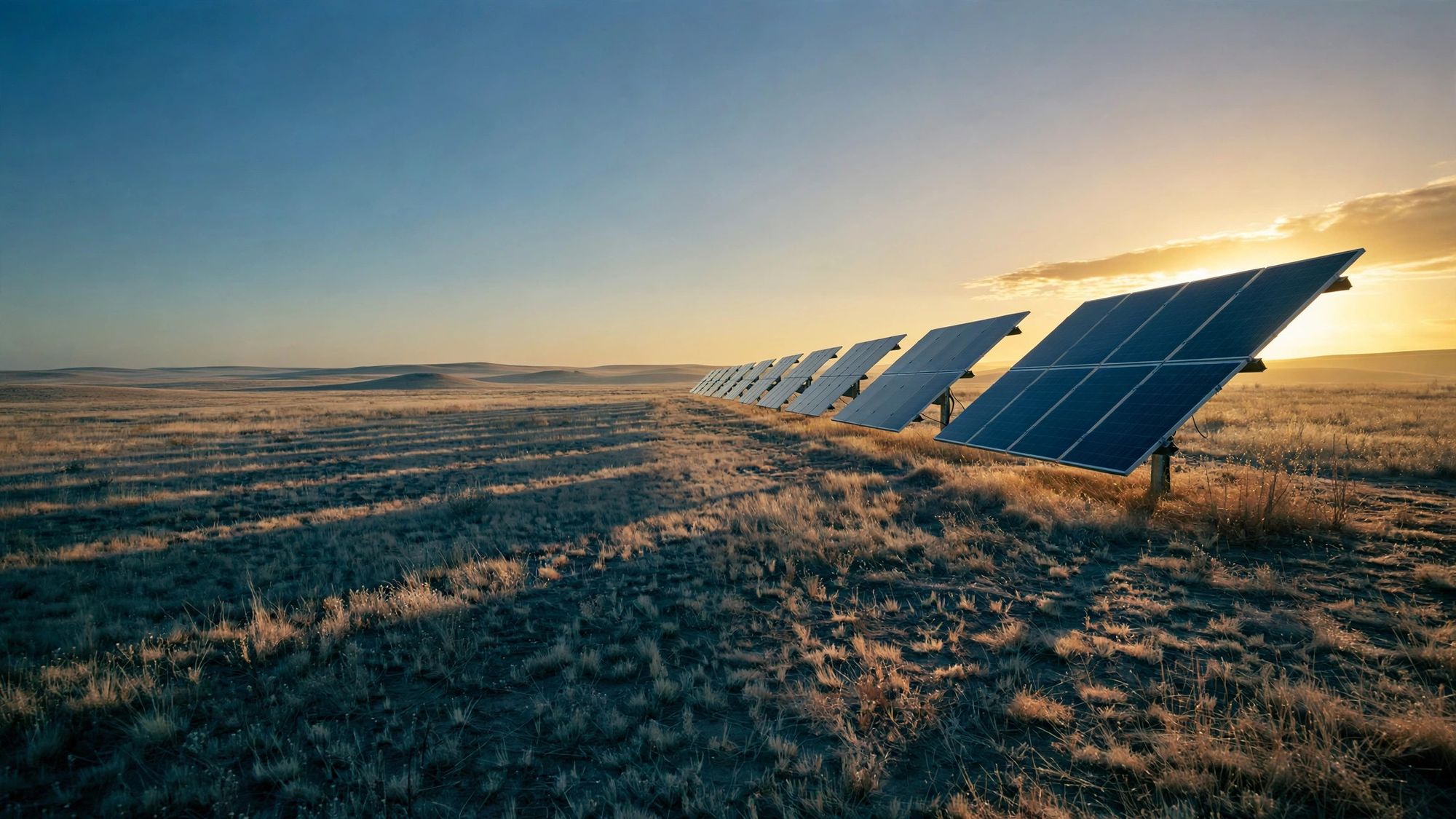 Single-axis trackers at sunrise