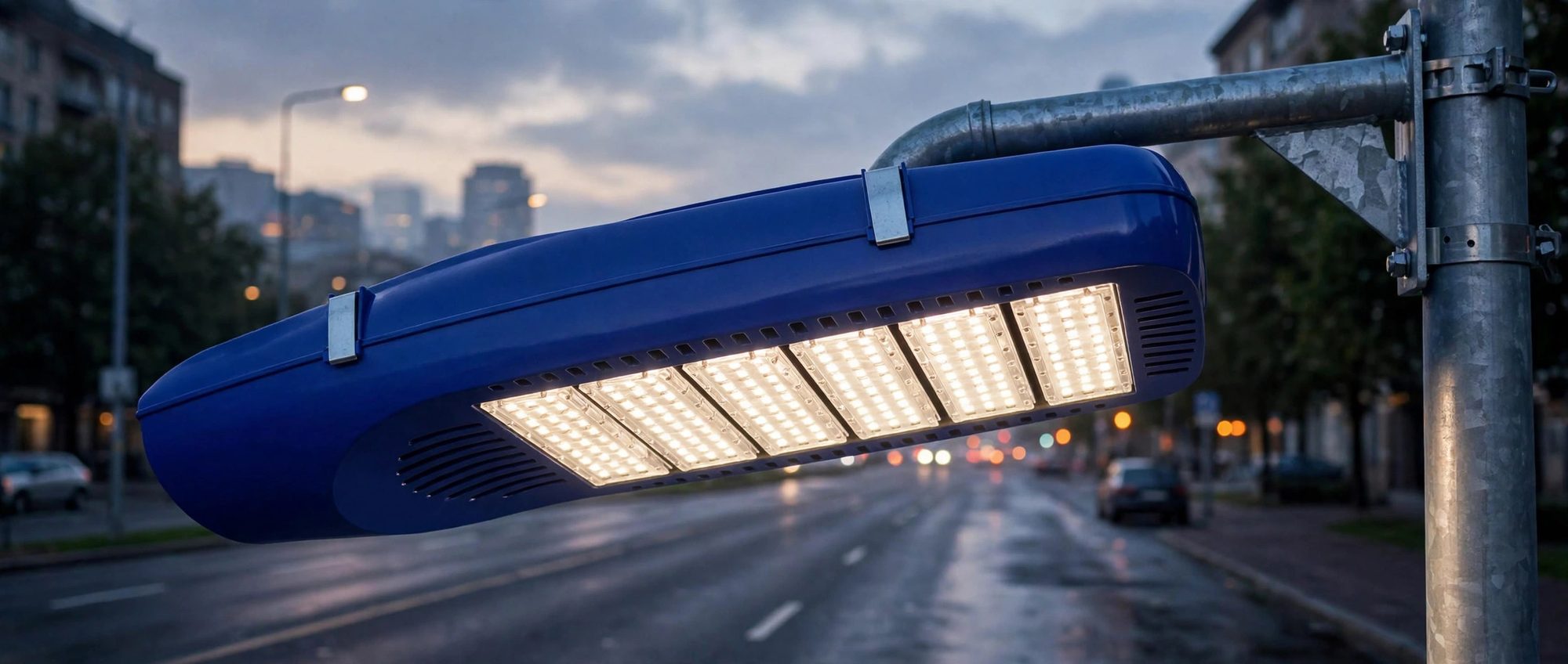 LSD-C01 LED street light installed on a road (illustration)