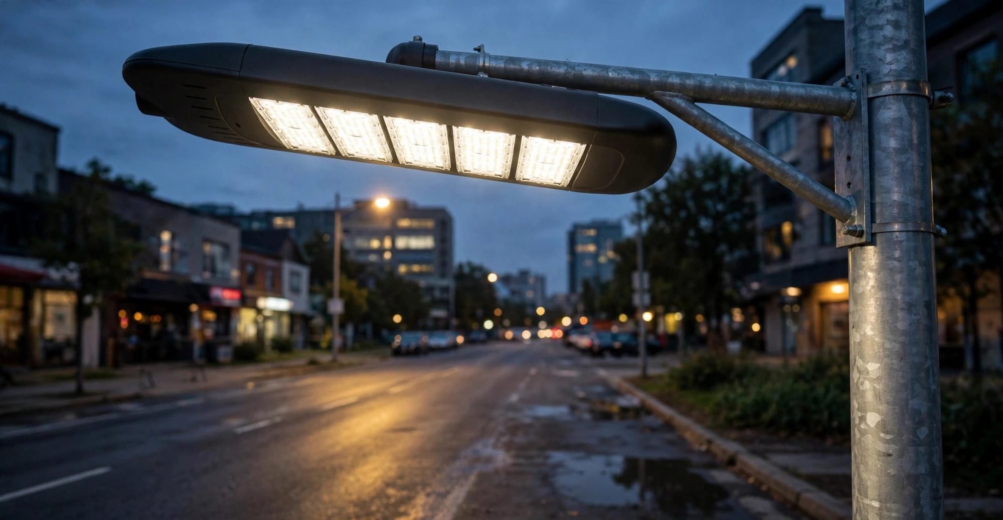 LSD-C02 LED street light installed on a road (illustration)