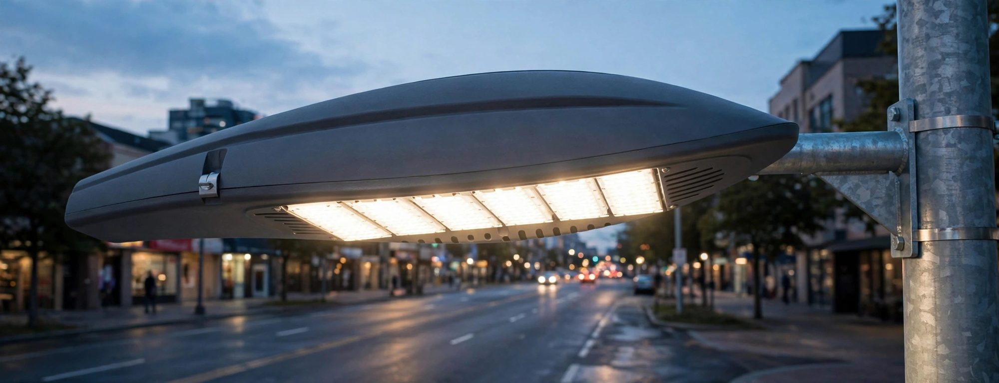 LSD-C04 LED street light installed on a road (illustration)