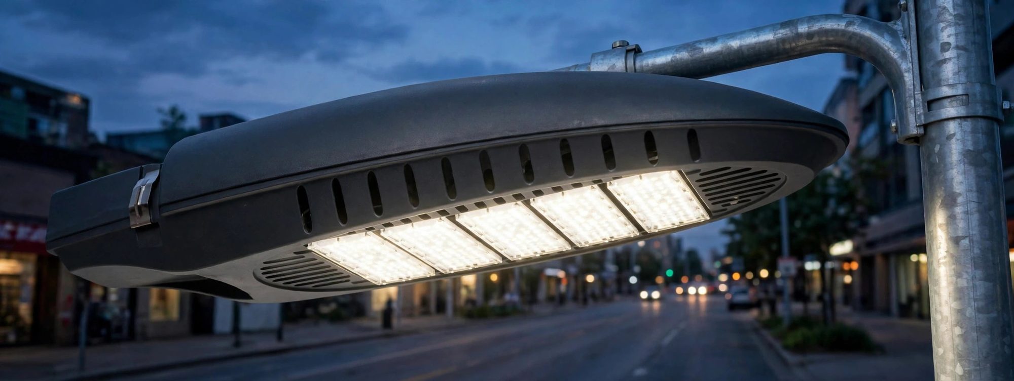 LSD-C05 LED street light installed on a road (illustration)