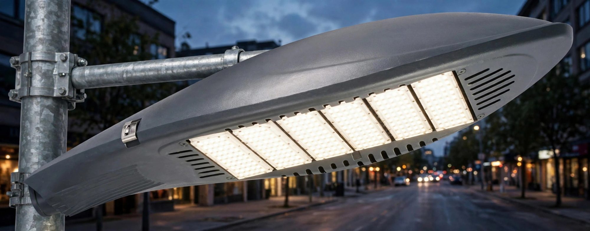 LSD-C06 LED street light installed on a road (illustration)