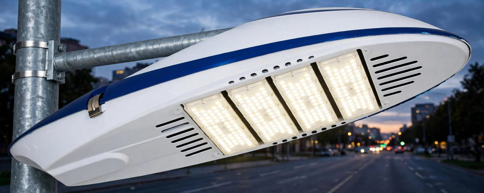 LSD-C07 LED street light installed on a road (illustration)