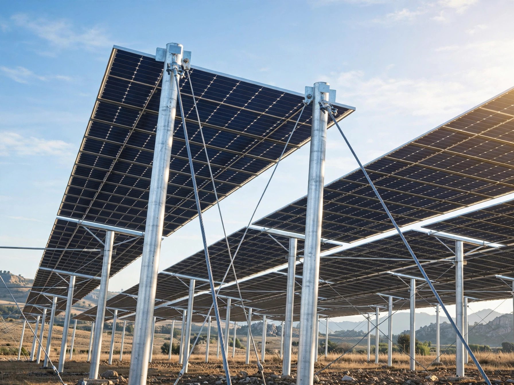 Flexible cable-supported PV structure