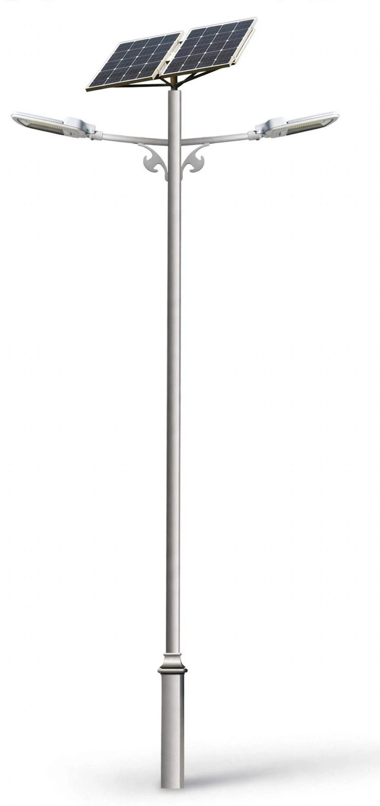 Double-arm solar street light for medians